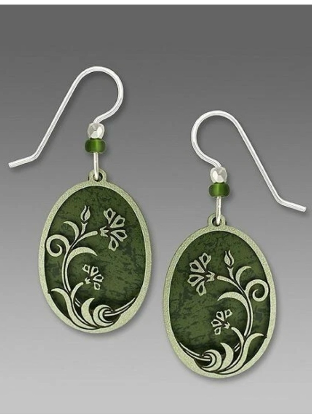 Adajio Earrings Light Pine Oval Moss Art Nouveau Flower Filigree Handmade